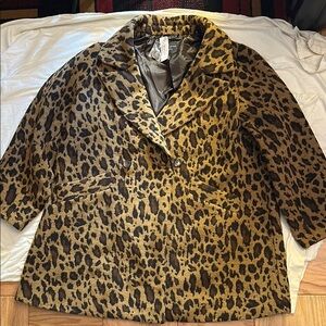 Lane Bryant Brown and Black Leopard Print Jacket with Plush Faux Fur